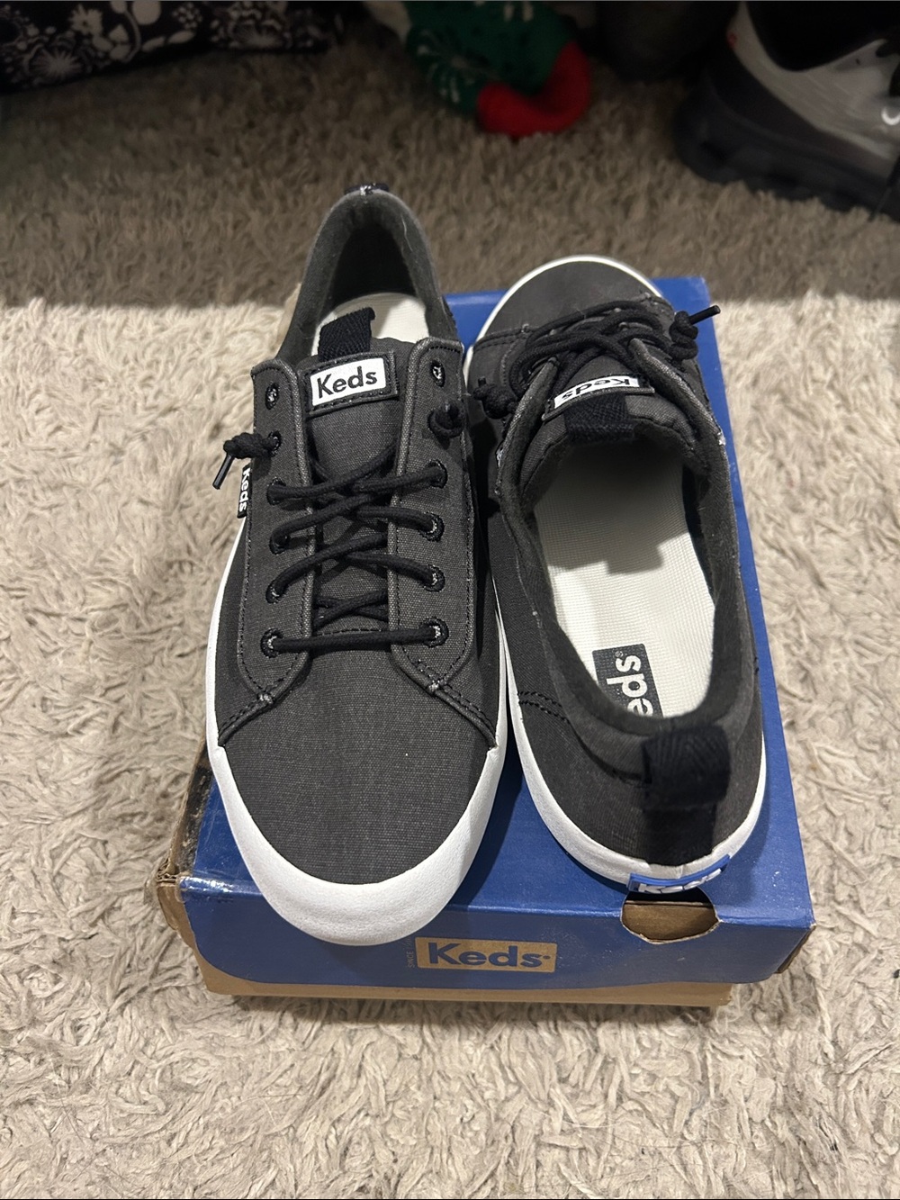 Keds Women’s Black Canvas Low-Top Sneakers with White Soles
